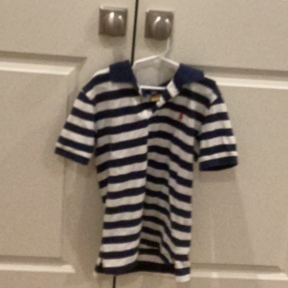 Navy and White Striped Polo Shirt